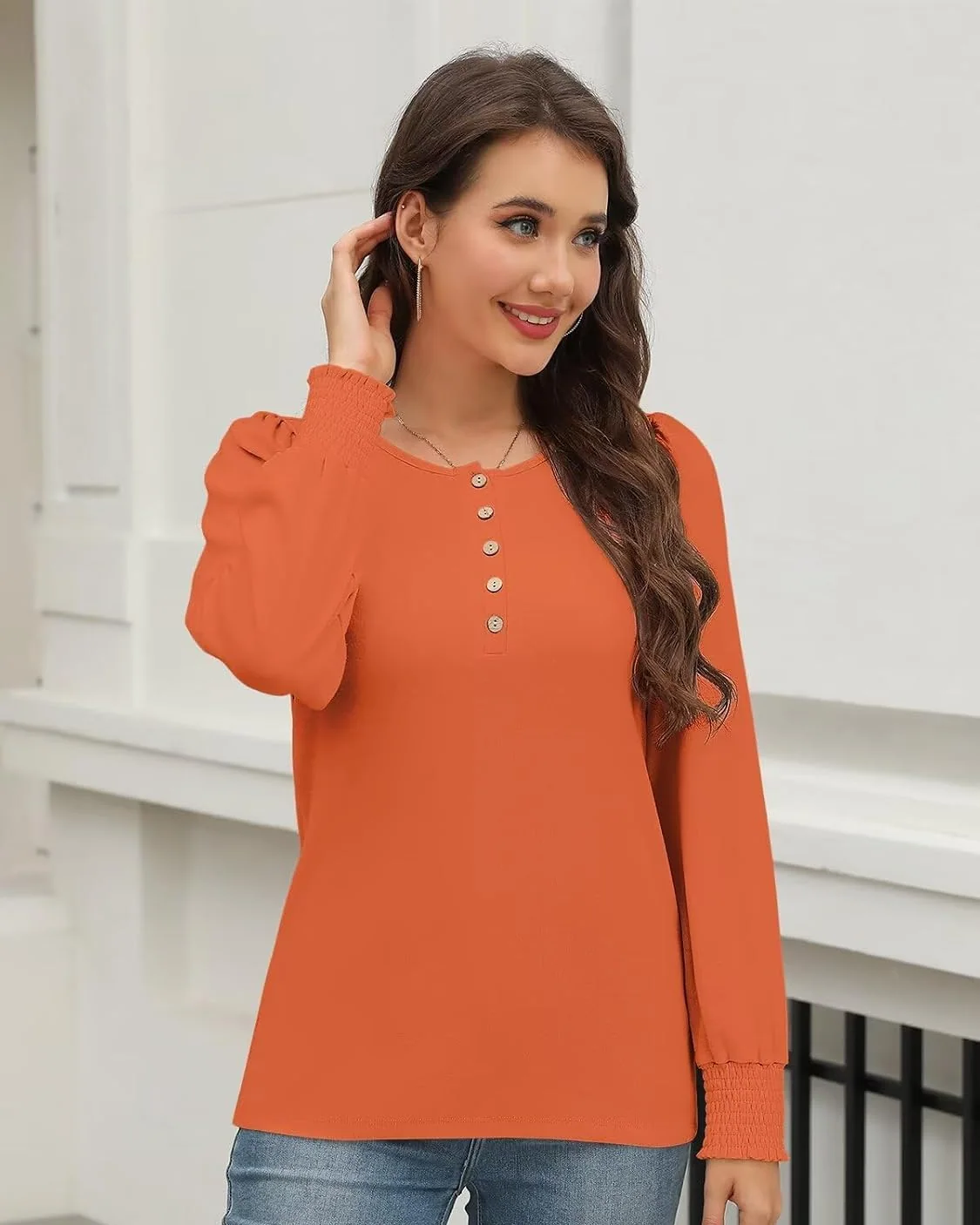 Minetom Womens Long Sleeve Shirts Henley Button Up Blouse 2026 Fall Tops, photo 3