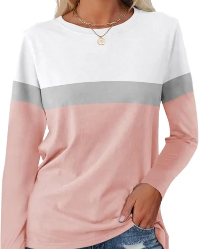 Minetom Women's Color Block Tunic Tops Casual Long Sleeve Shirts Round Neck, thumbnail 11