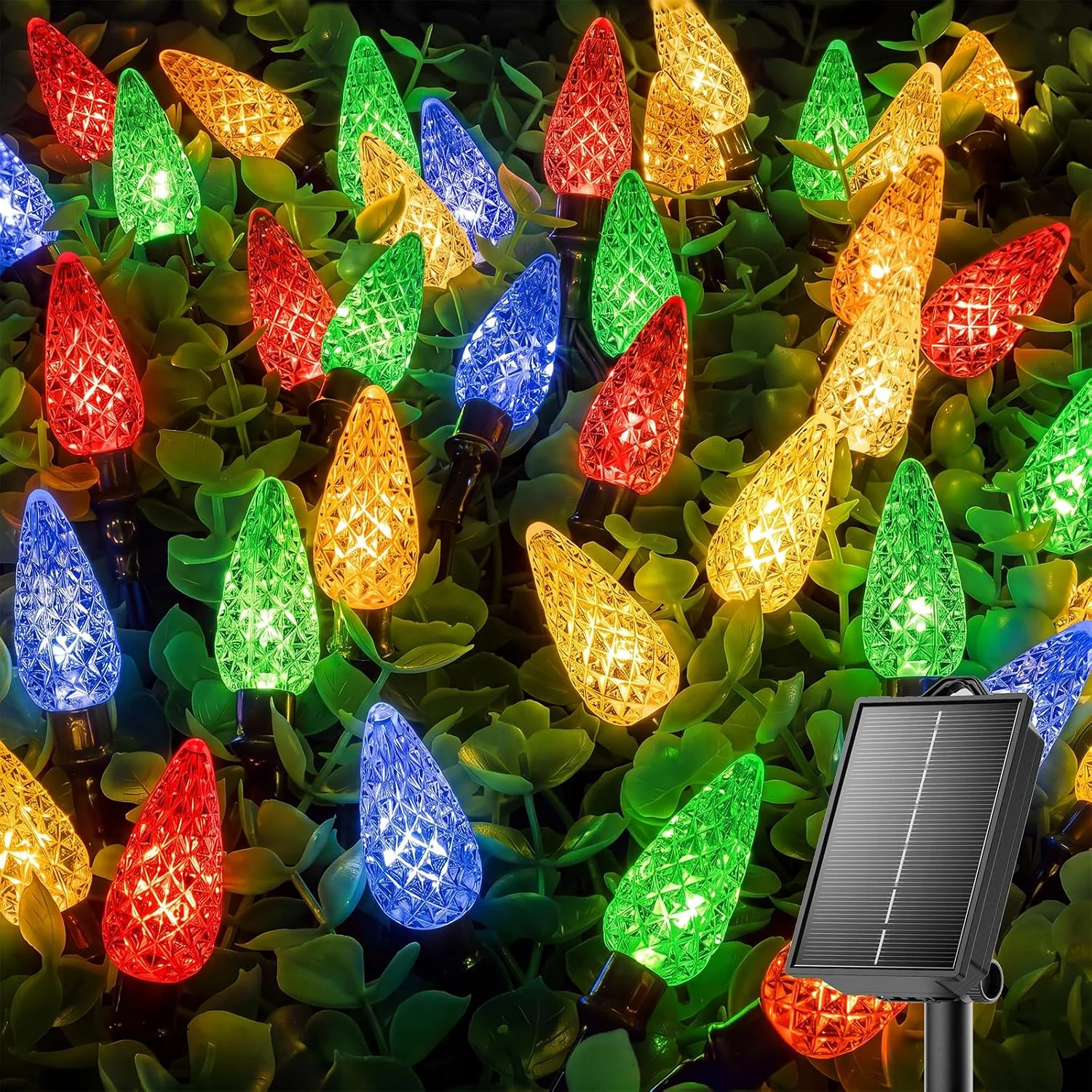 Minetom 23FT 50 LED C6 Solar Christmas Lights Outdoor Waterproof, Multicolor, 100 LED, photo 6