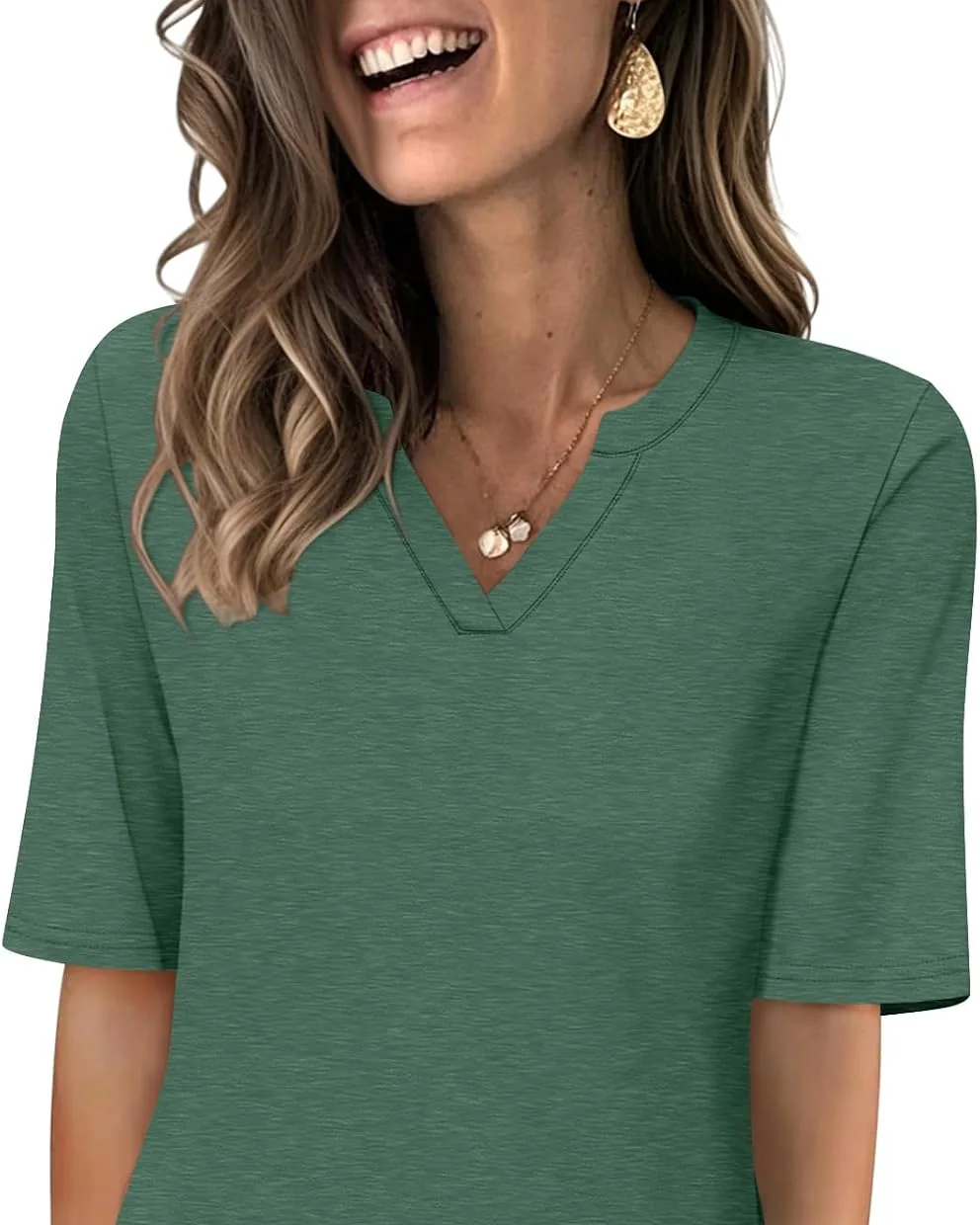 Minetom Women's V Neck T Shirts Half Sleeve Tees Casual Summer Fall Tops Navy, Green, Small, photo 13