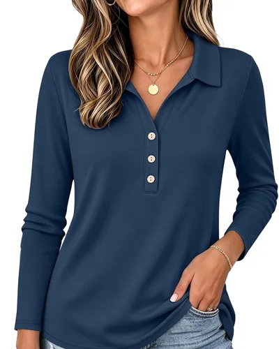Minetom Womens Long Sleeve Tops Collared Button Up Shirts, thumbnail 10