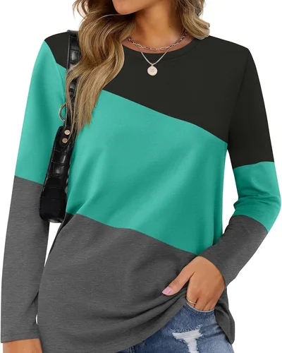 Minetom Women's Color Block Tops Casual Long Sleeve Shirts Pullover Tunic, thumbnail 16