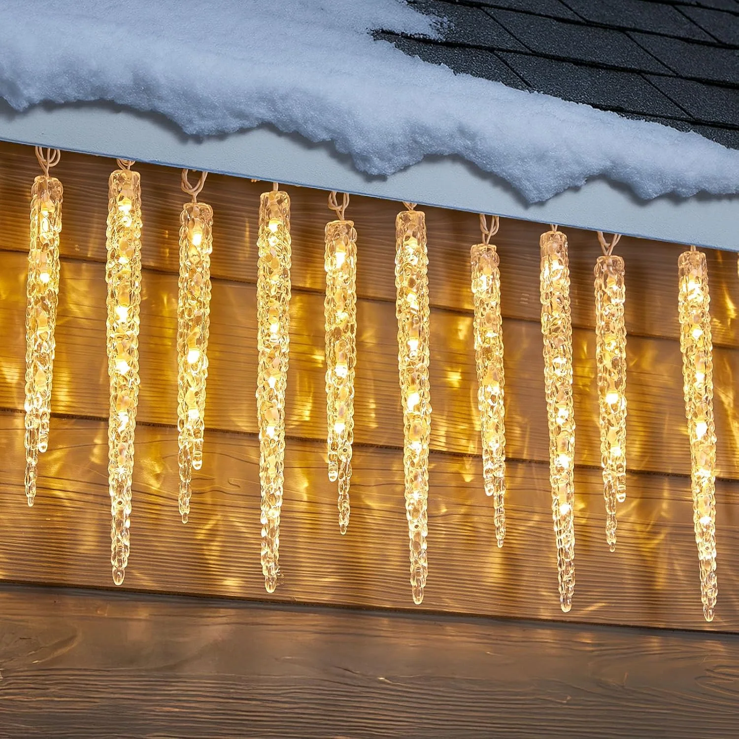 Minetom Icicle Lights Outdoor with Clips, Warm White, 20 Tubes, photo 5