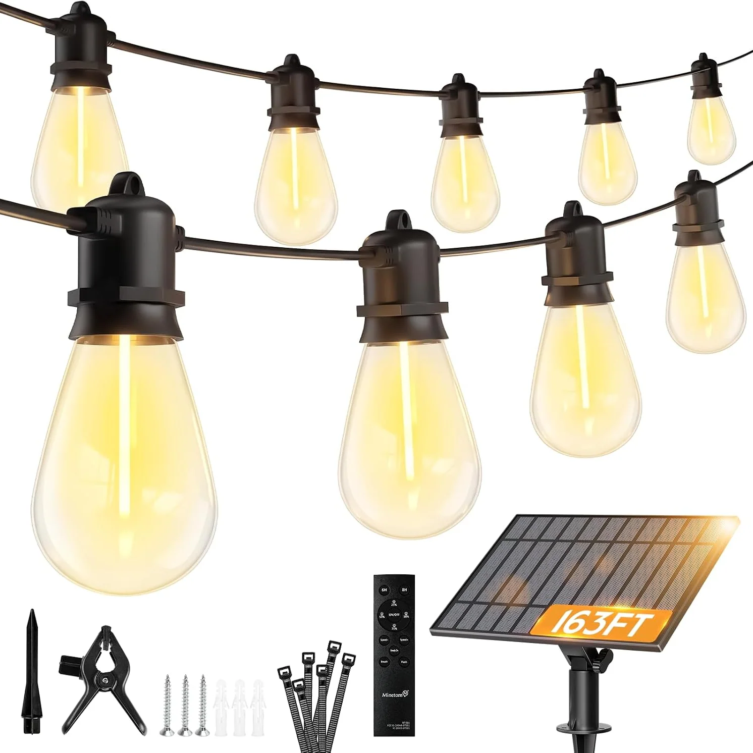 Minetom 100FT Solar String Lights Outdoor Waterproof, 163FT(52 Sockets), photo 5