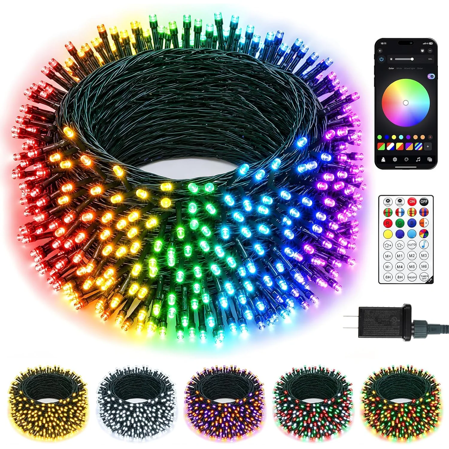 Minetom Smart Color Changing Christmas Halloween Tree Lights Outdoor, Green wire, 99 FT, photo 3