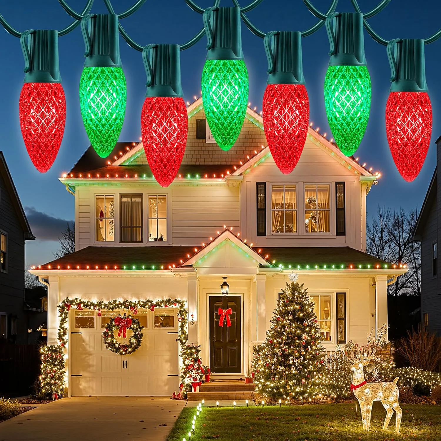 Minetom C9 Christmas Lights Outdoor, 100FT 100LED Pure White Outdoor Lights, Red and Green, 100FT - 100LED, photo 8